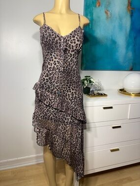 Leopard-Print Asymmetrical Slip Dress - Brown